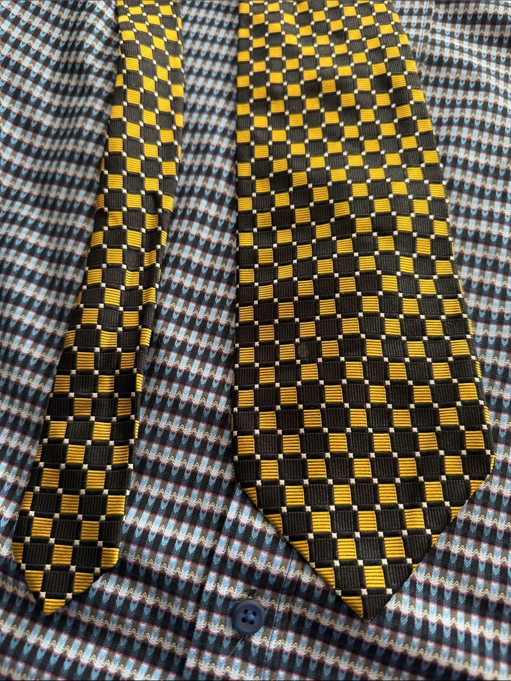 Marino Gabri vintage silk Black & Gold Checker necktie 58" x 4"